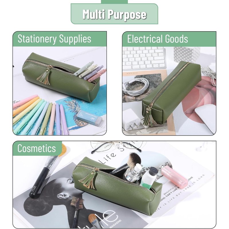 PU Leather Pencil Case with Zipper & Tassel - Small, Stylish Organizer for Pens & Accessories