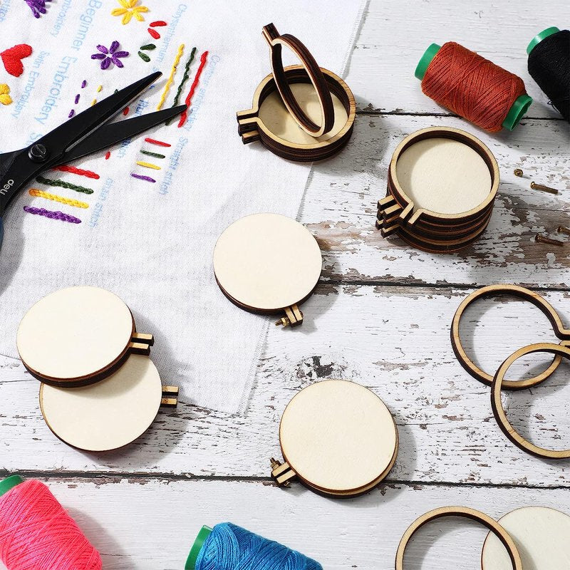 Mini Embroidery Hoop Set - Wooden Cross-Stitch Frames for DIY Crafts, 20 Pieces