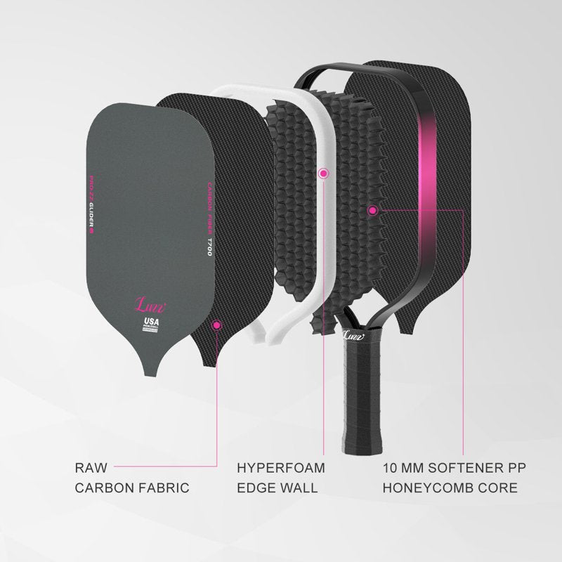 Glider Pickleball Paddle (14mm) T700 Carbon Friction Surface – Variation: Glider