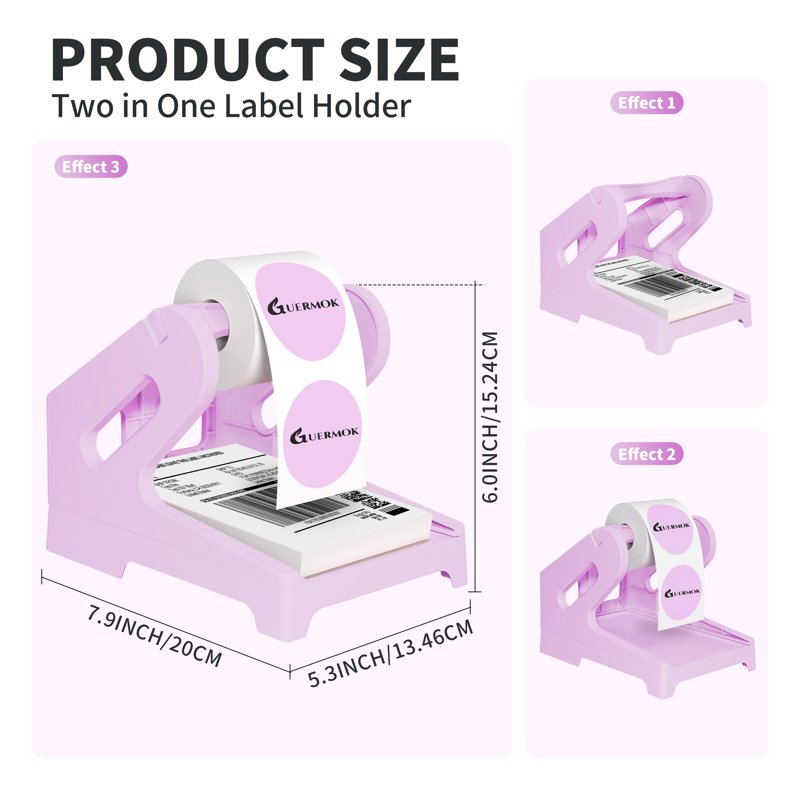 Thermal Shipping Label Holder for Rolls & Fan-Fold Labels - Desktop Organizer for Fragile & Holographic Stickers - Purple