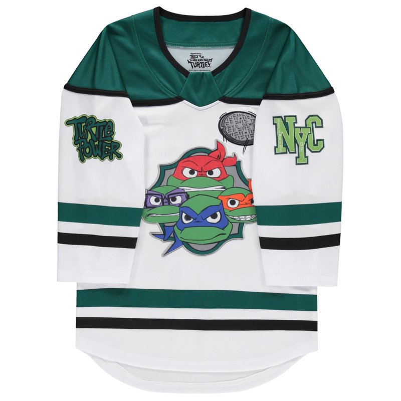 TMNT Boys Long Sleeve Hockey Jersey White Green - Size 6-7 (Variation: White/Green)
