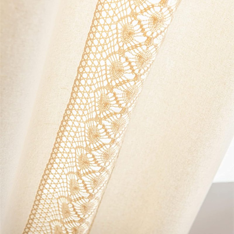 Boho Bedroom Curtain Panels - Cream Crochet Stripes Floral Patchwork Semi-Blackout Farmhouse Drapes