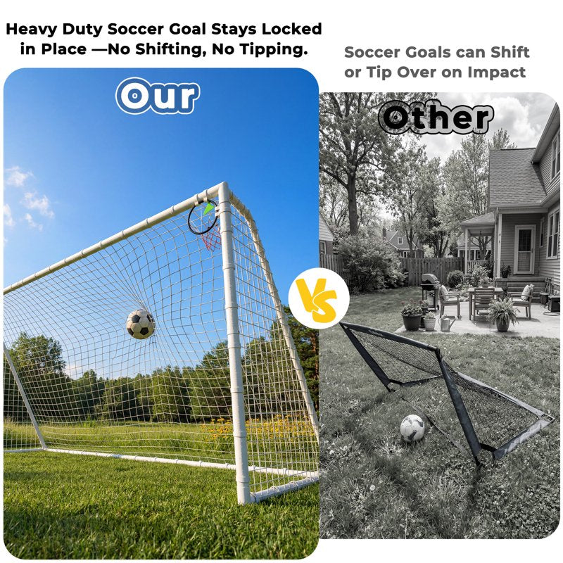Mersco 16' x 7' Heavy-Duty Soccer Goal Set with Shooting Ring, Stakes & Cones