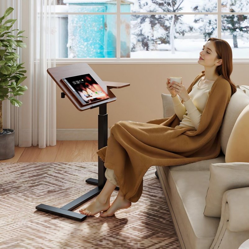 Adjustable Overbed Desk with Flip Top & Wheels - Portable Laptop Table for Home & Office