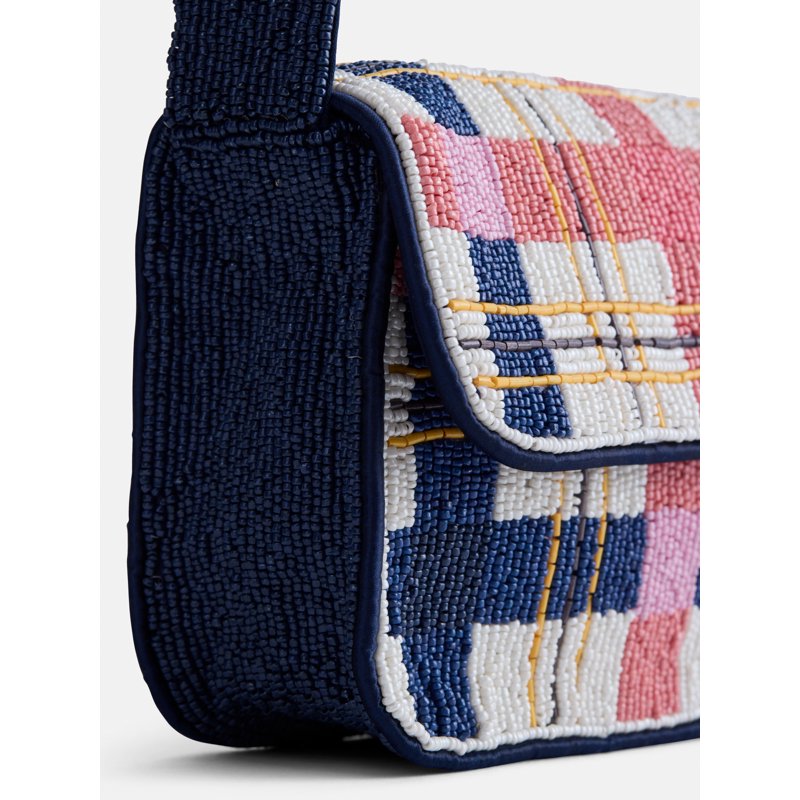 Multi-Color Beaded Plaid Shoulder Bag for Women - Spacious & Stylish