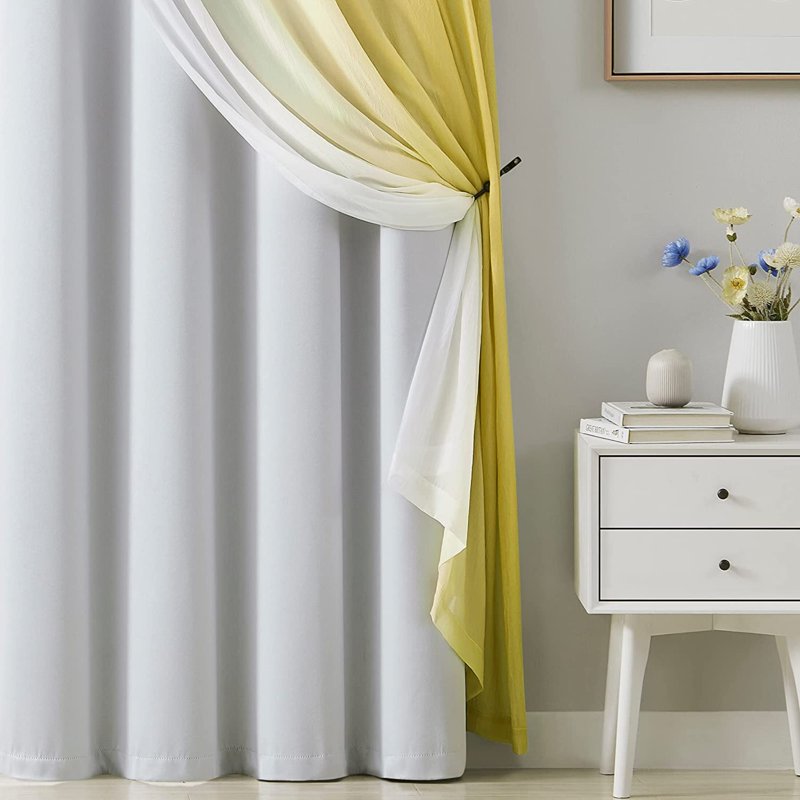 Blackout & Sheer Layered Curtains Set - Window Panels, 52x63 Inches, Multiple Colors
