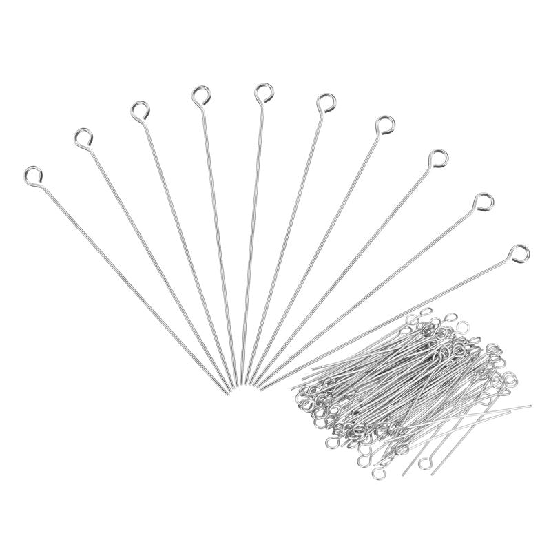 Stainless Steel Eye Pins for Jewelry Making - 200pcs, 22 Gauge, 70mm Length
