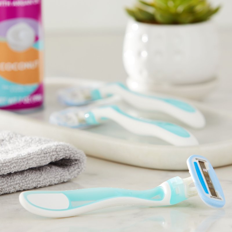 Disposable 5-Blade Women's Razors with Lubricating Sheath - Blue, Pack of 6 or 3