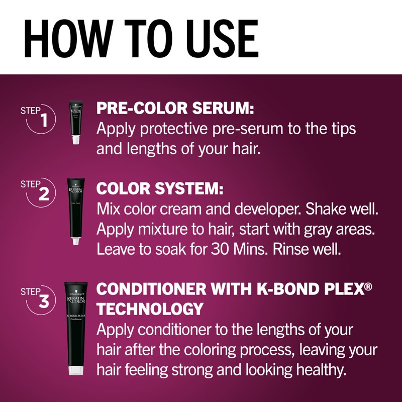Permanent Hair Dye Kit with Keratin for Gray Coverage - Multiple Shades