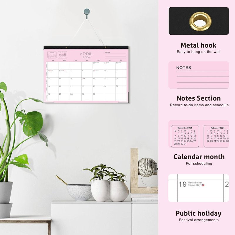 Large Desk Calendar 2026-2027 - 12x17 Inches, 18-Month Schedule, Black