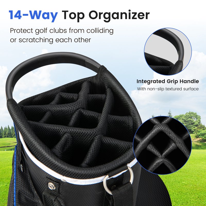 Costway Blue 14-Way Golf Cart Bag with 9 Pockets, Rain Hood & Cooler