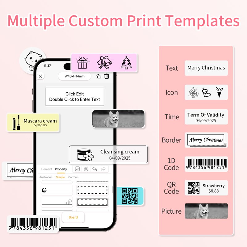 Portable Bluetooth Label Maker for Home Office Organization - Pink