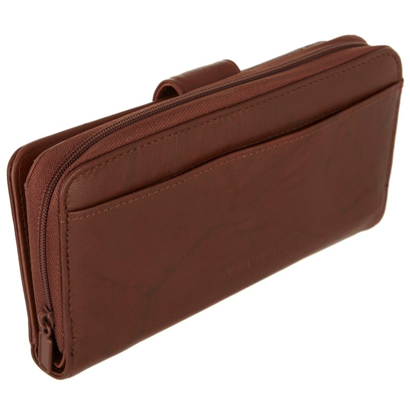 Women's Leather Checkbook Wallet with Multiple Card Slots and Zipper Closure
