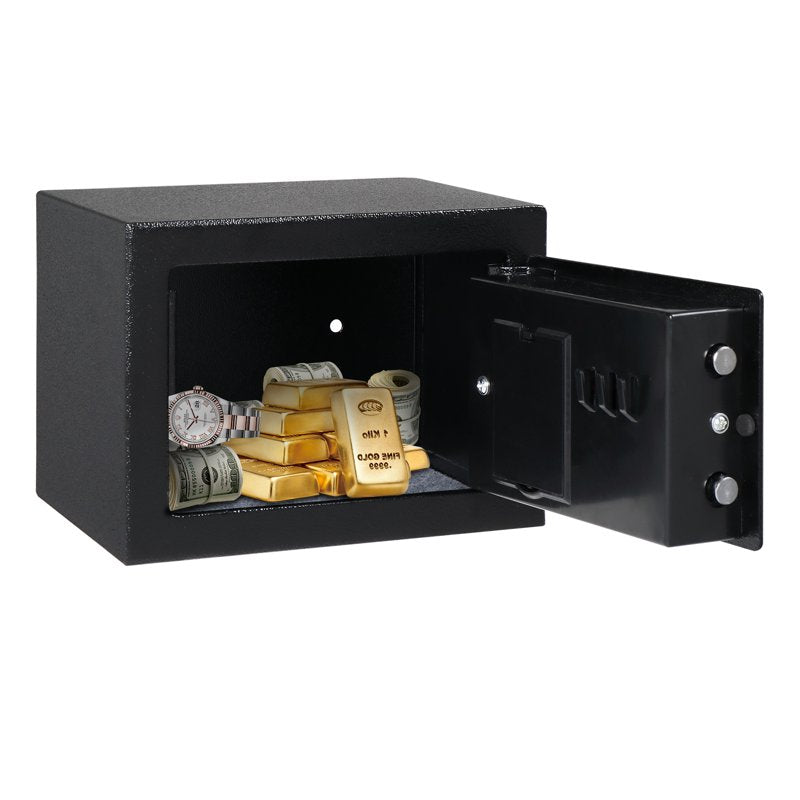 Electronic Security Safe Box 0.17 Cu Ft, Key & Password Lock for Home Office