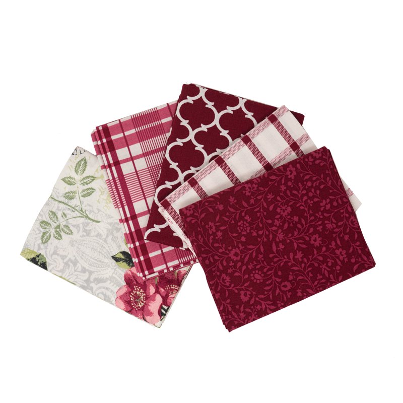 Cranberry Cotton Fabric Bundle for Quilting & Sewing - 5 Pieces 18 x 21 Inches