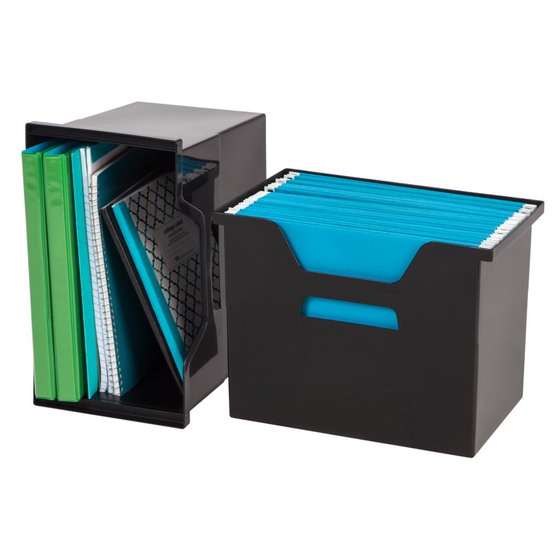 Large Portable Desktop File Box with Handles and Hanging Folders - 4 Pack