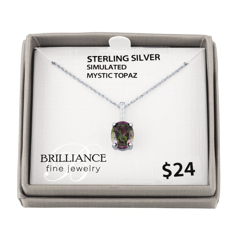 Sterling Silver Mystic Topaz & CZ Necklace 18 Inch Ladies Jewelry