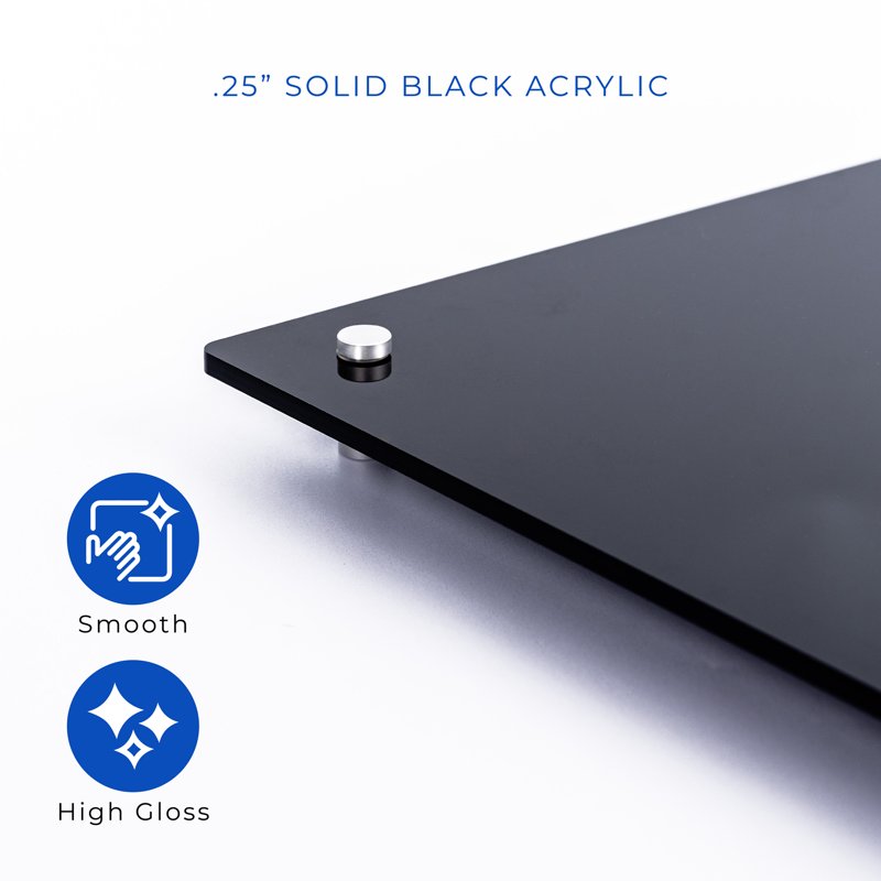 Wall-Mount Dry Erase Board with Black Acrylic & Chrome Stand-Off Finish - Durable Office, Home & Classroom Whiteboard