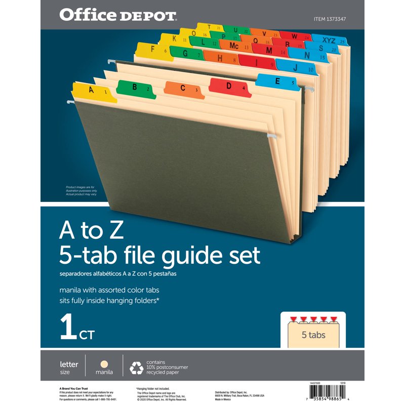 Letter Size Manila File Guides Pack of 25 - A to Z Organizer for Office & Home