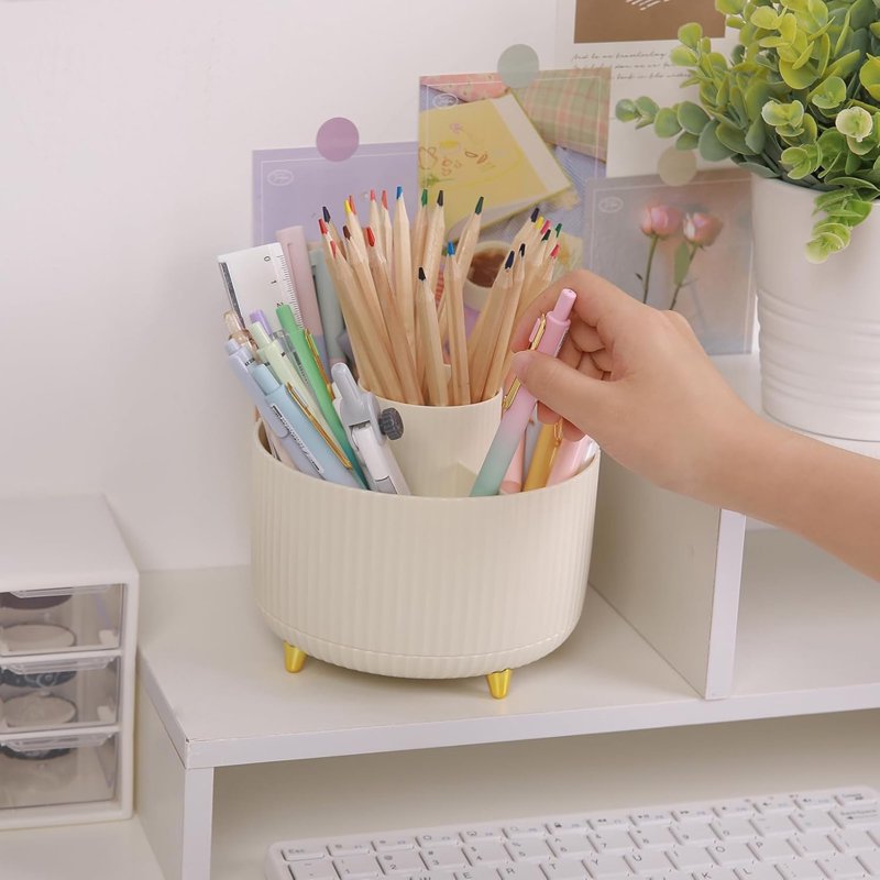 Rotating Desk Pen Organizer with 5 Slots - Space-Saving Art & Office Supply Holder