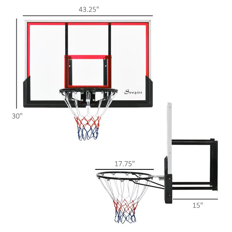 Wall Mounted Basketball Hoop with 43x30 Shatterproof Backboard - Outdoor Sports Goal