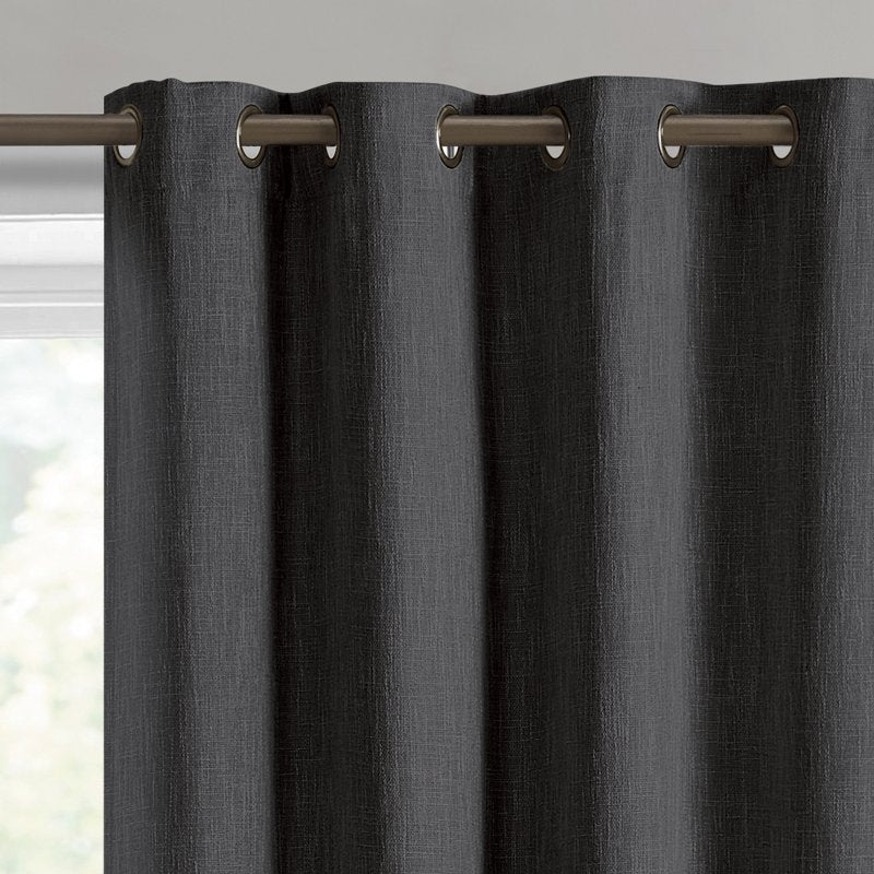 Blackout Grommet Window Curtain Panel - Textured Woven Fabric, 50x63 inches