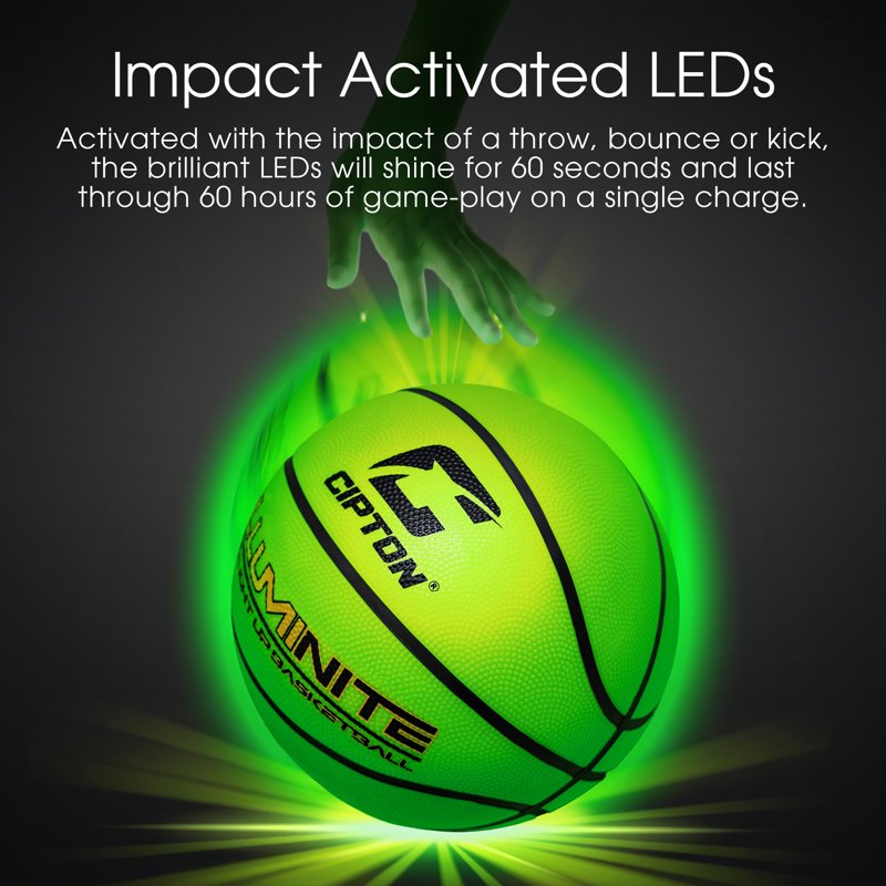Light Up Basketball Size 6 28.5-Inch LED Glow Rubber Ball for Indoor Outdoor Play