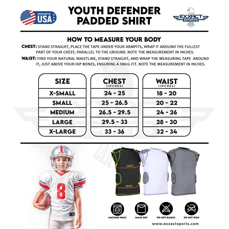 Youth Padded Football Shirt with Shoulder & Spine Protection - Compression Jersey