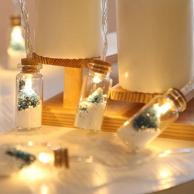 Indoor Christmas String Lights with Glass Drift Bottles - Battery Powered 6.5ft Warm White