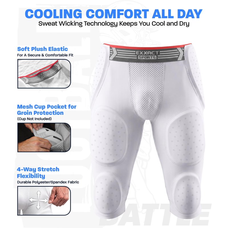 Adult Football Girdle with Protective Padding and Cup Pocket - Lightweight Compression Shorts