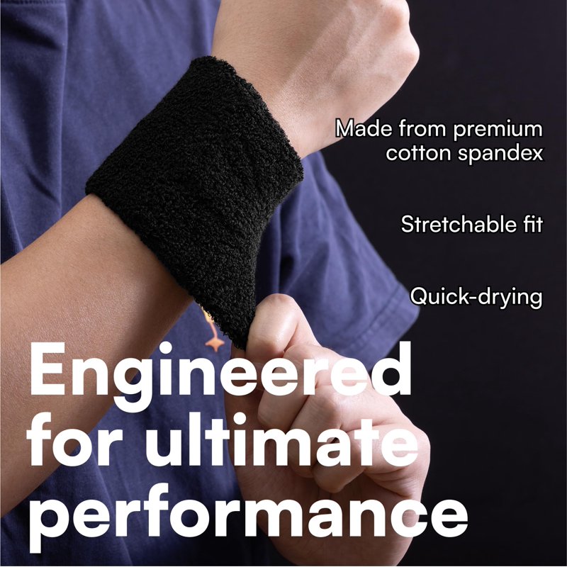 Absorbent Wrist Sweatbands for Sports & Fitness - 6 Pack Moisture-Wicking Gym Bands