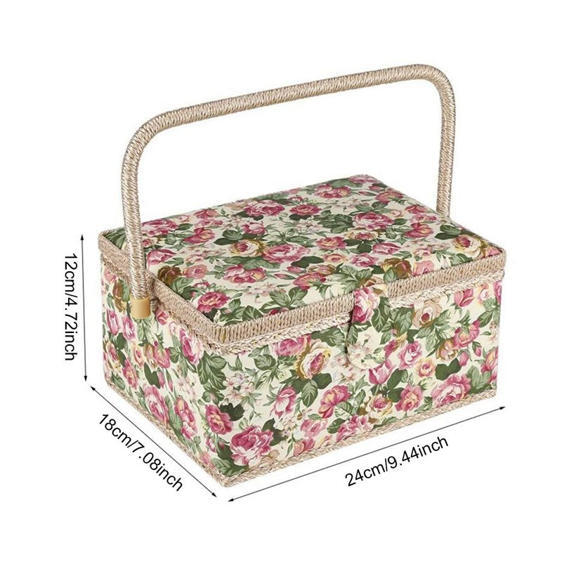 Large Vintage Sewing Basket with Compartments for Needles Thread and Supplies