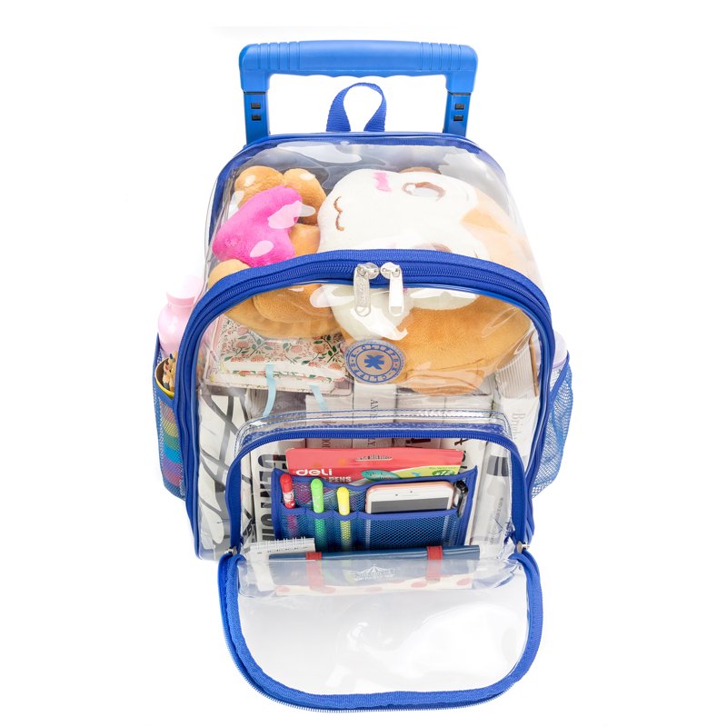 17-Inch Clear PVC Rolling School Backpack with Reinforced Straps - Unisex Teen-Adult