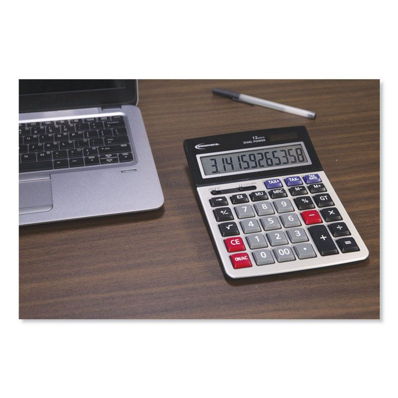 Large 12-Digit LCD Office Calculator with Solar/Battery Power