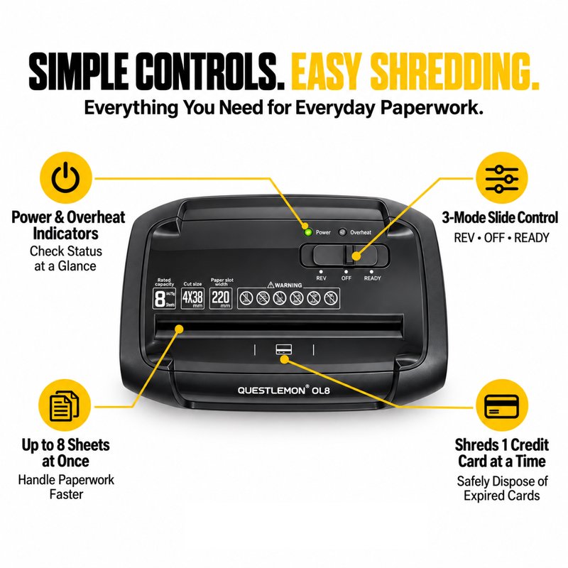 8-Sheet Cross Cut Paper & Credit Card Shredder with 4.8Gal Bin for Home Office