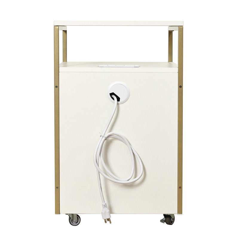 Modern White & Gold Rolling 2-Drawer File Cabinet with Locking Wheels & USB Charging Ports