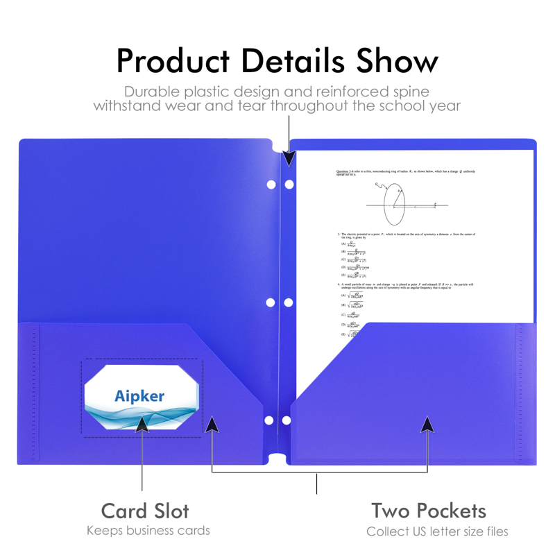 7-Color Plastic Folder Set with 2 Pockets & Card Slot for School & Office