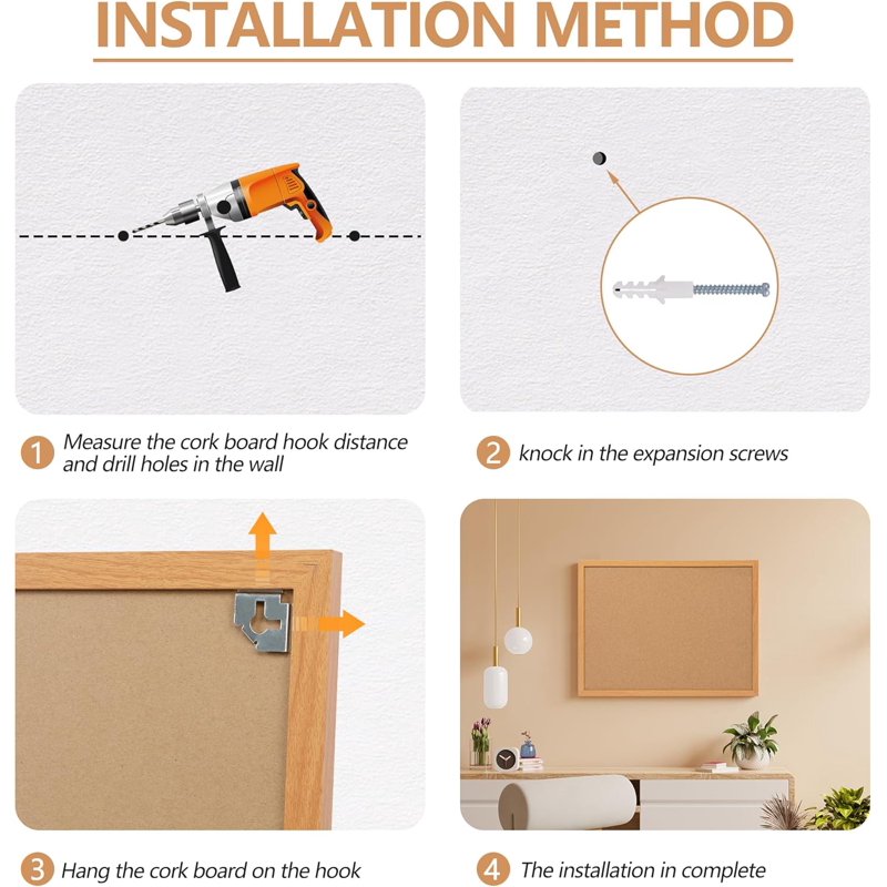 Large Cork Bulletin Board with Wooden Frame – Wall-Mount Notice & Memo Board for Home & Office