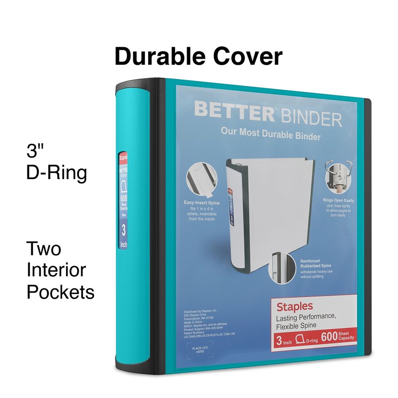 Light Blue 3-Inch 3-Ring View Binder for Office & School Documents - 2 Pack