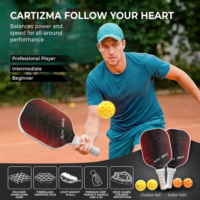 Pickleball Paddles 2 Pack - Carbon Fiber Graphite Core, Ergonomic Wide-Body