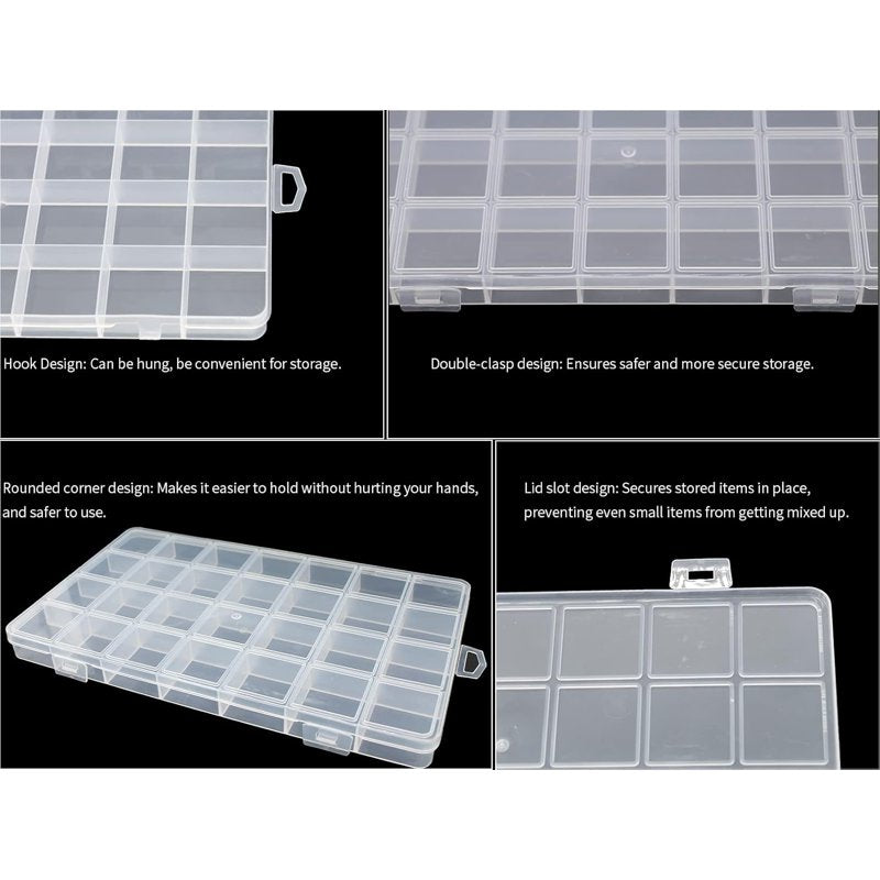 28-Grid Bead Organizer Plastic Storage Box Set with Fixed Dividers - Jewelry & Craft Supplies