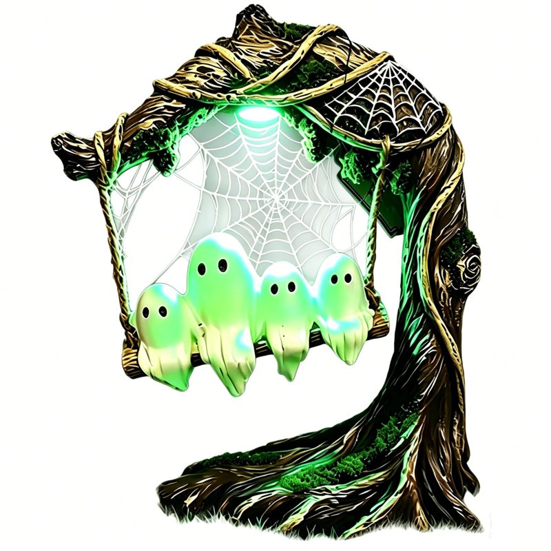 Halloween Glowing Ghost Ornament with Swinging Shadow for Outdoor Decor