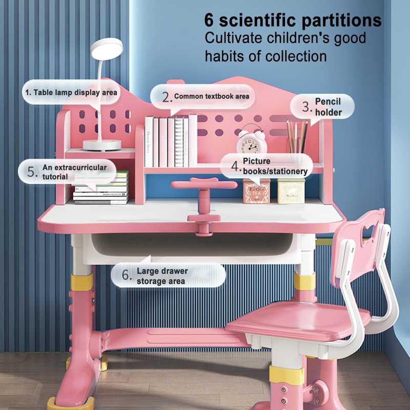 Kids Adjustable Study Desk & Chair Set with Widened Desktop & Storage Drawer