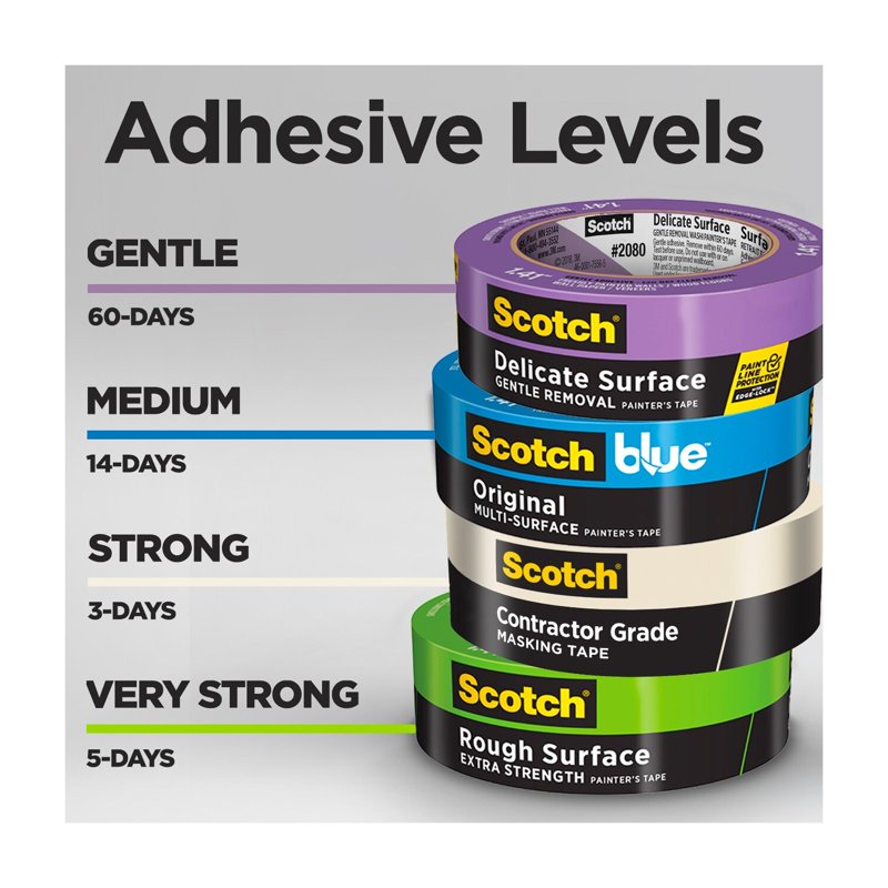 Scotch Contractor Grade Masking Tape, 1.88 in x 60.1 yd, Tan — 3 Rolls