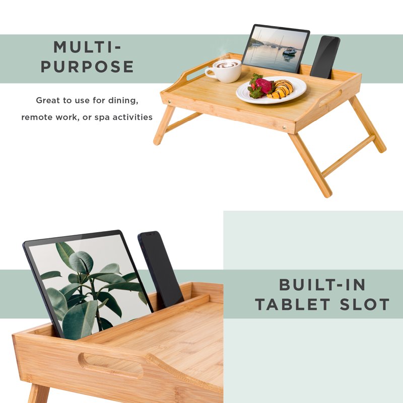 Large Bamboo Bed Tray with Phone Holder - Collapsible Laptop Desk for Bed & Couch
