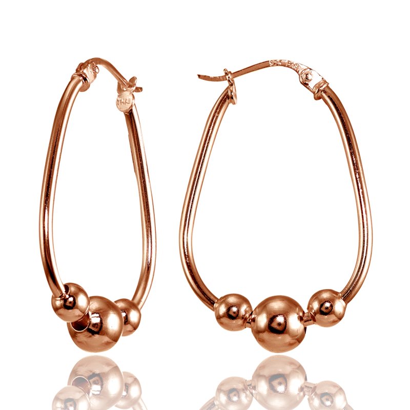 Sterling Silver Beaded Hoop Earrings with Rose Gold Flash - 30mm