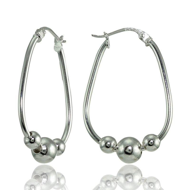 Sterling Silver Beaded Hoop Earrings - Polished, 30mm Size, Gift-Ready Jewelry