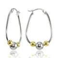 Sterling Silver Two-Tone Beaded Hoop Earrings - 30mm Jewelry for Women & Teens