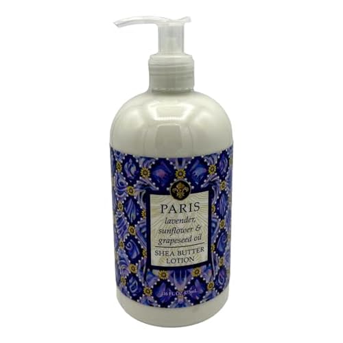 Greenwich Bay Trading Co., Destination Collection - Paris, Hand Soap and Shea Butter Lotion Set, 16 Ounces Each, Purple, white