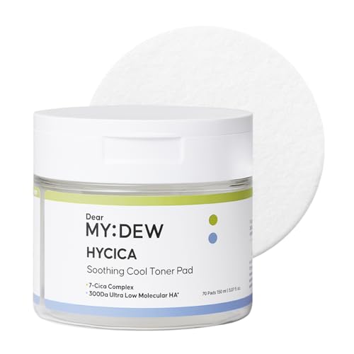 HYCICA Soothing Toner Pad | Cooling Calming Hydration for Sensitive Skin with XYLITOL, Centella, Ultra-Low Molecular Hyaluronic Acid, Vegan Fragrance-Free Korean Skincare, 70 Pads